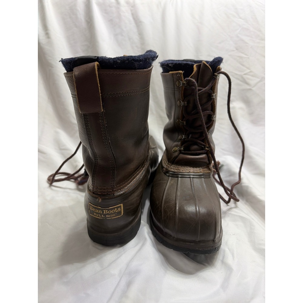 LL Bean Boots Mens 9 M Brown Leather Wool Lined Duck Boots Vibram Gumlite Sole